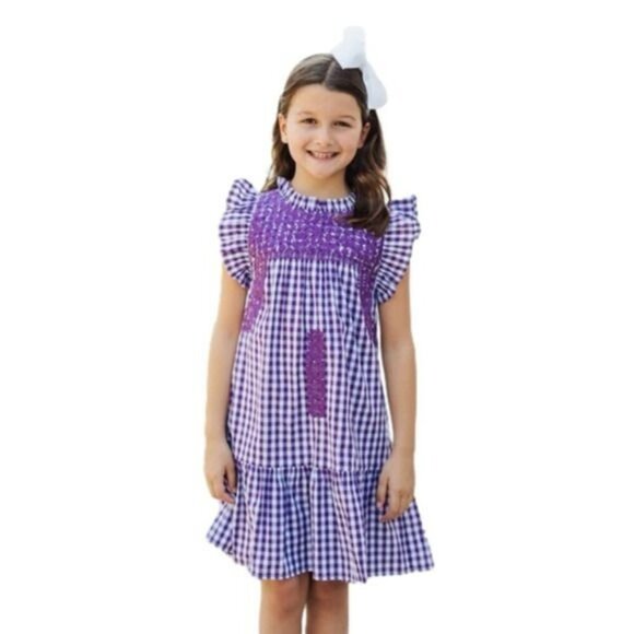 J. Marie Lilliana Baby Dress 2T-3T Purple White Gingham Gameday TCU NWT Boutique - Picture 1 of 5